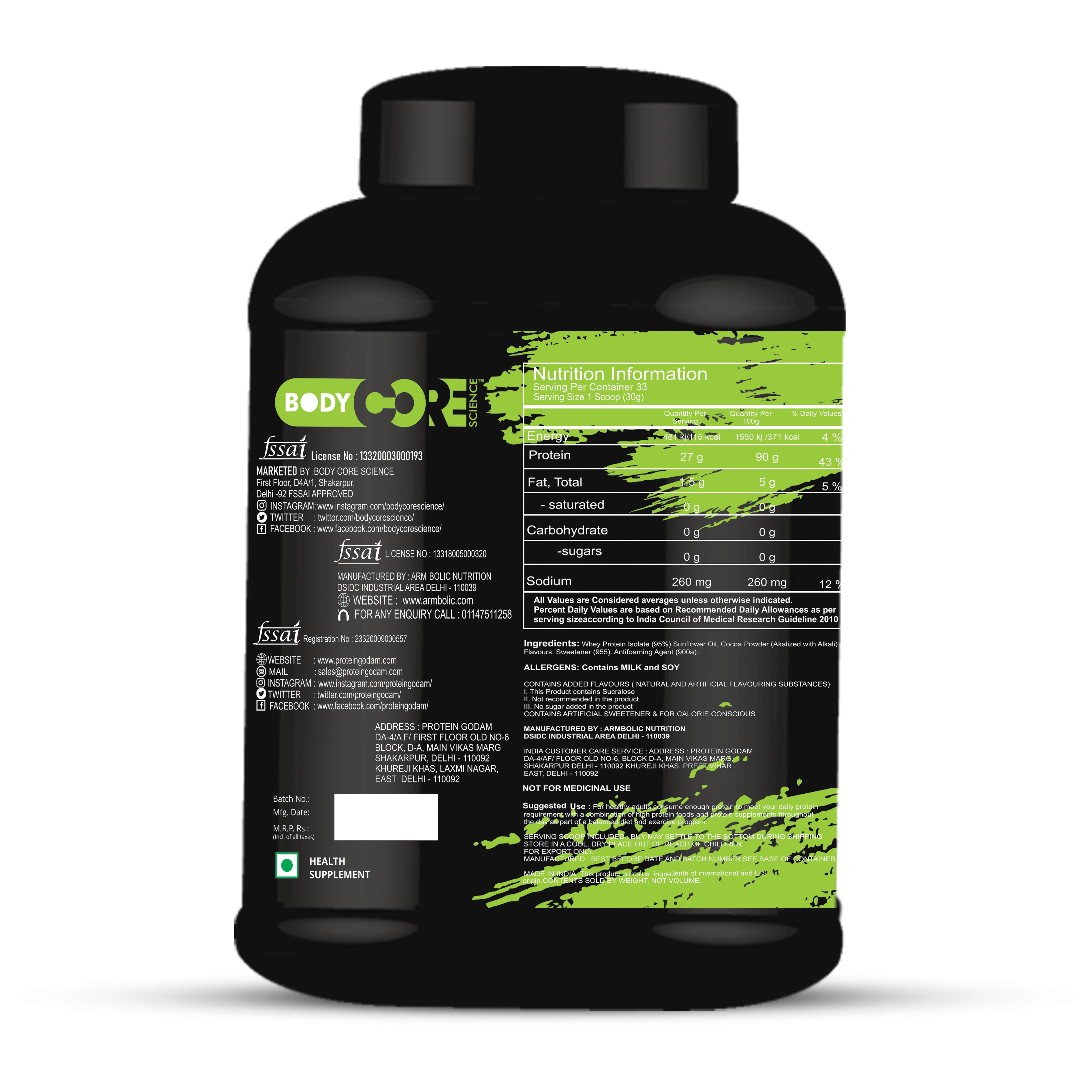 Chocolate Bcs Whey Isolate Green-2kg Dosage Form: Powder