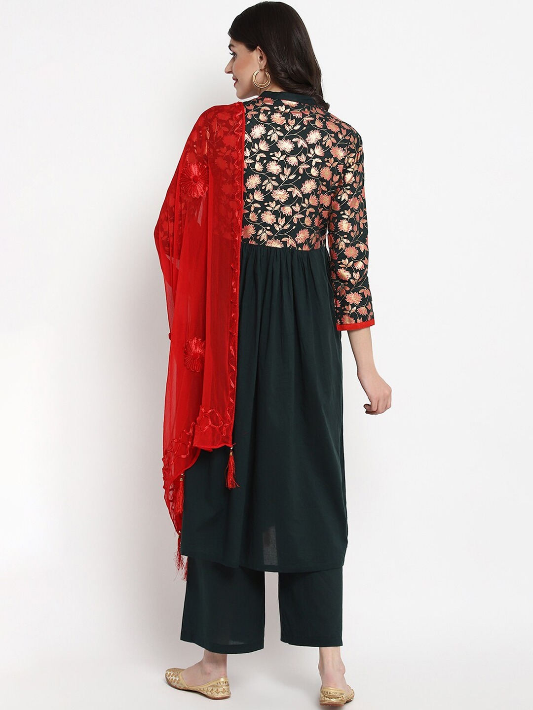 Bottle Green Kurta Palazo And Dupatta Set