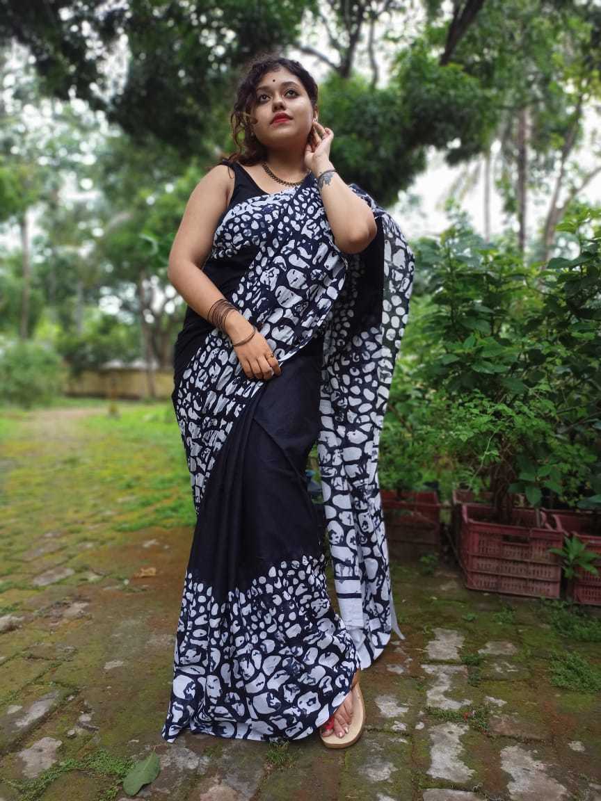 Blue. Screen Print Saree