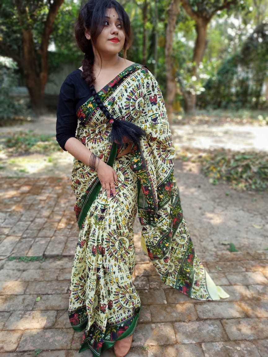Blue. Screen Print Saree