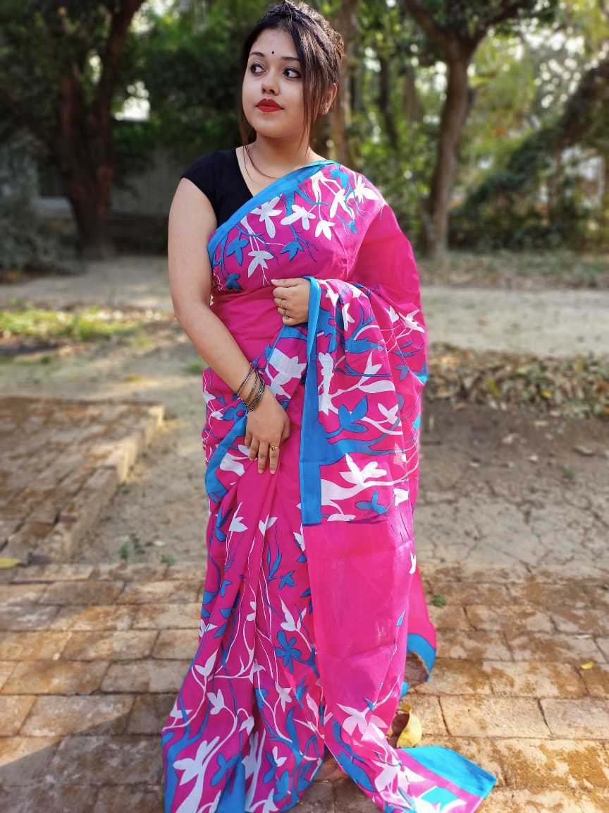 Blue. Screen Print Saree