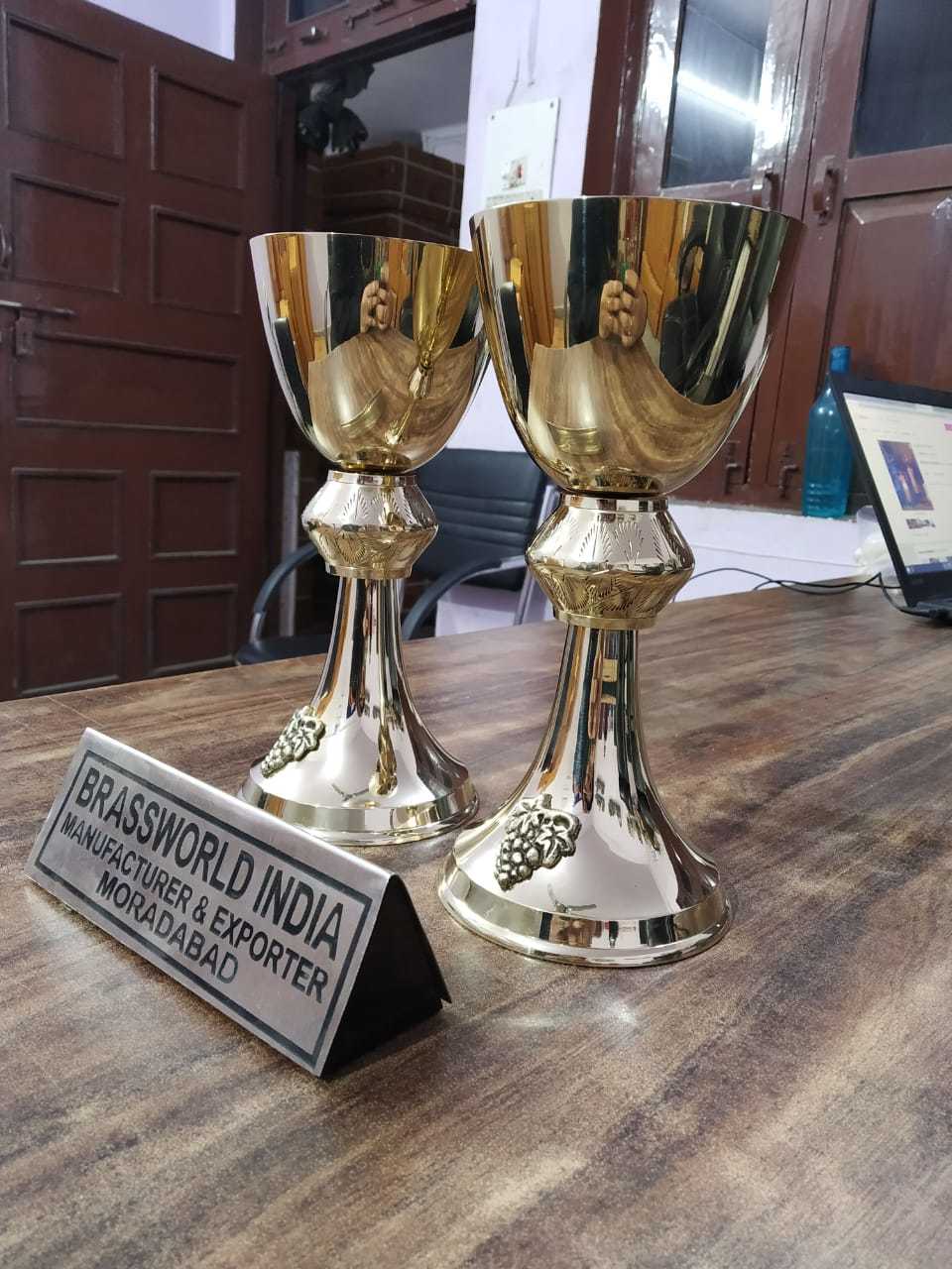 Chalice And Paten In Golden Brass Engraved Church Supplies