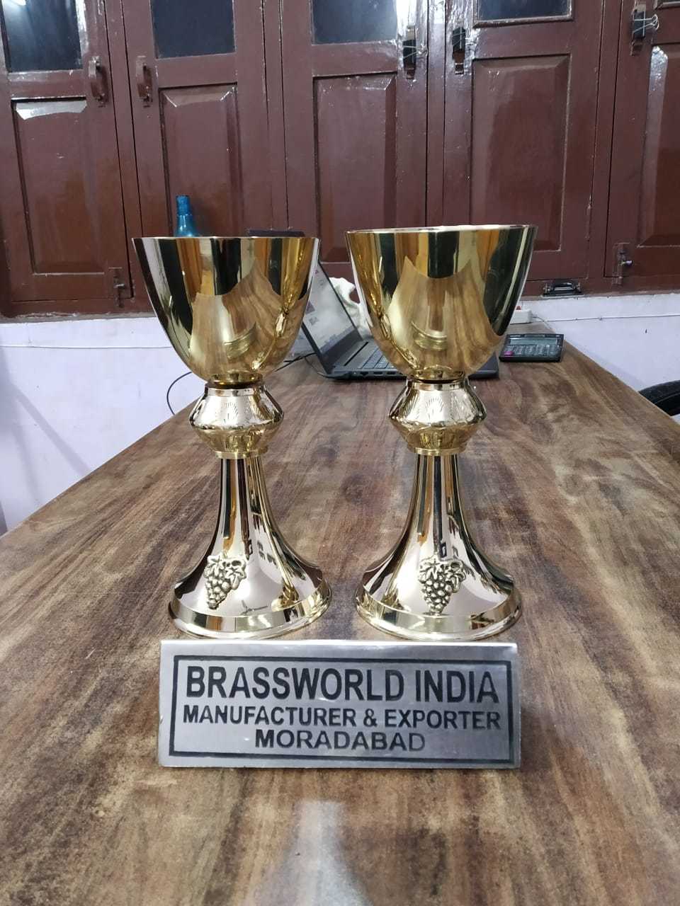 Chalice And Paten In Golden Brass Engraved Church Supplies