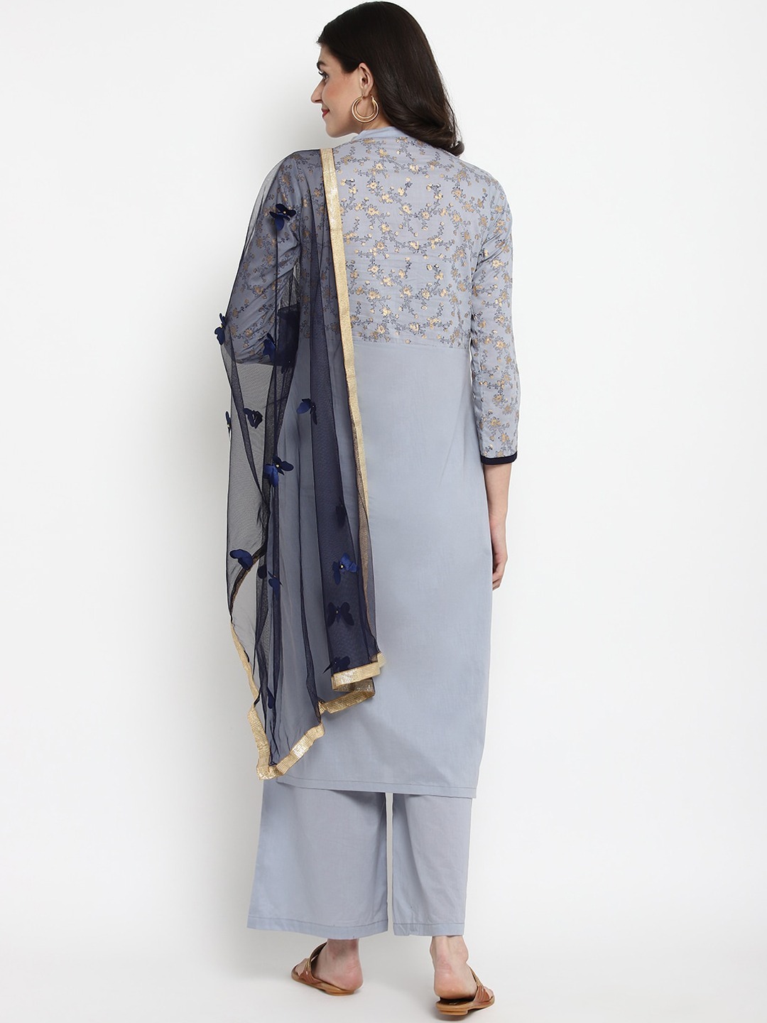 Light Grey Kurta And Plazo -Dupatta Set