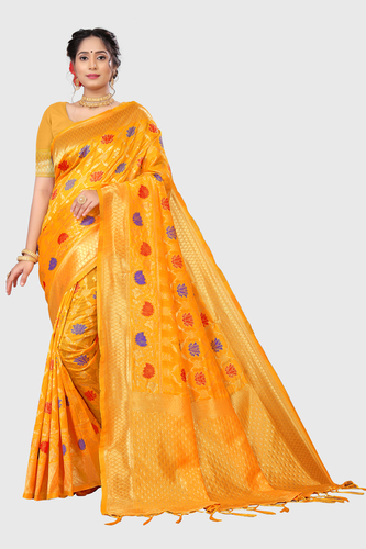 Yellow Polyester Jacquard Saree