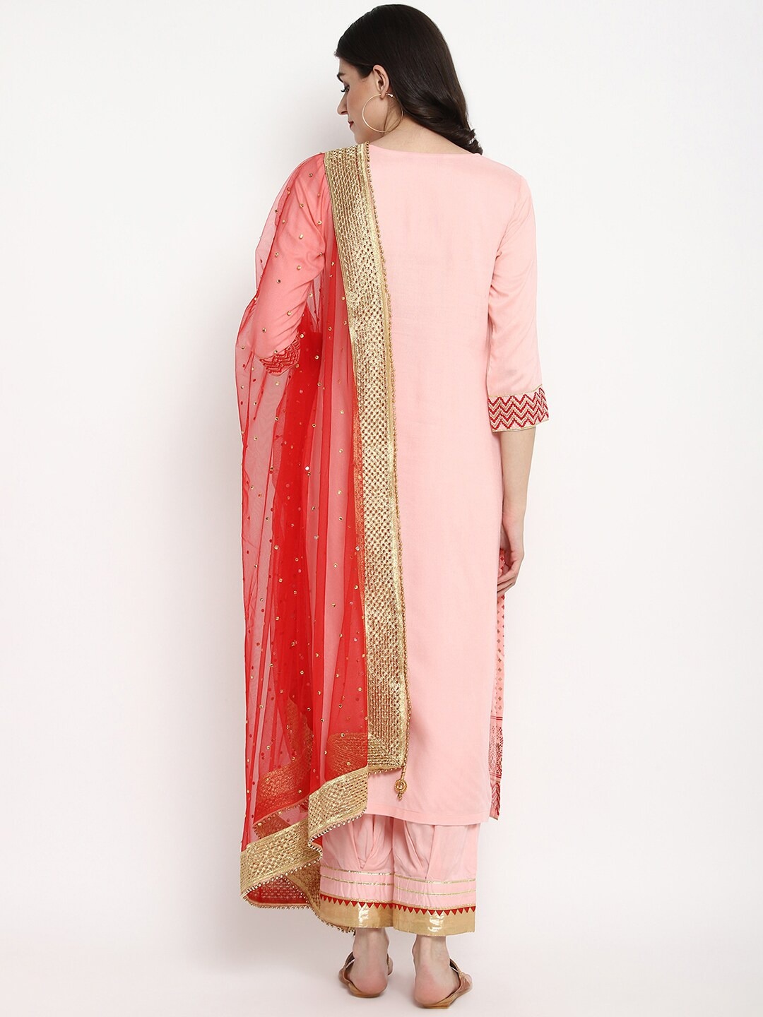 Light Pink Rayon Kurta Pant And Dupatta Set