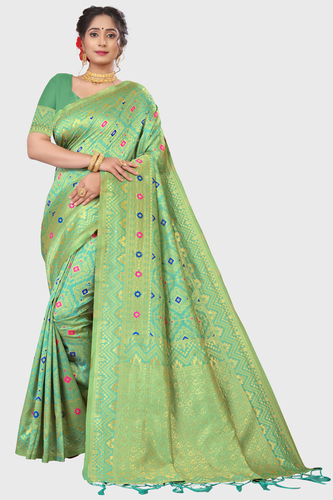 Pista Green Printed Jacquard Saris