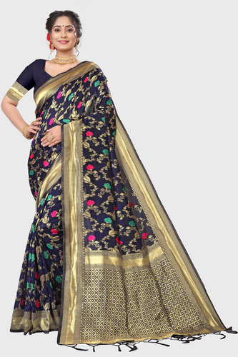 Navy Blue Premium Jacquard Saris
