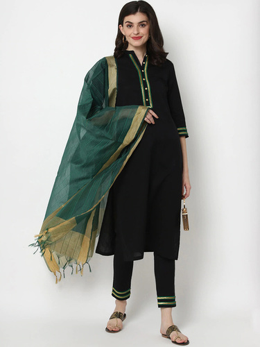 Black Kurta Pant Set With Dupatta
