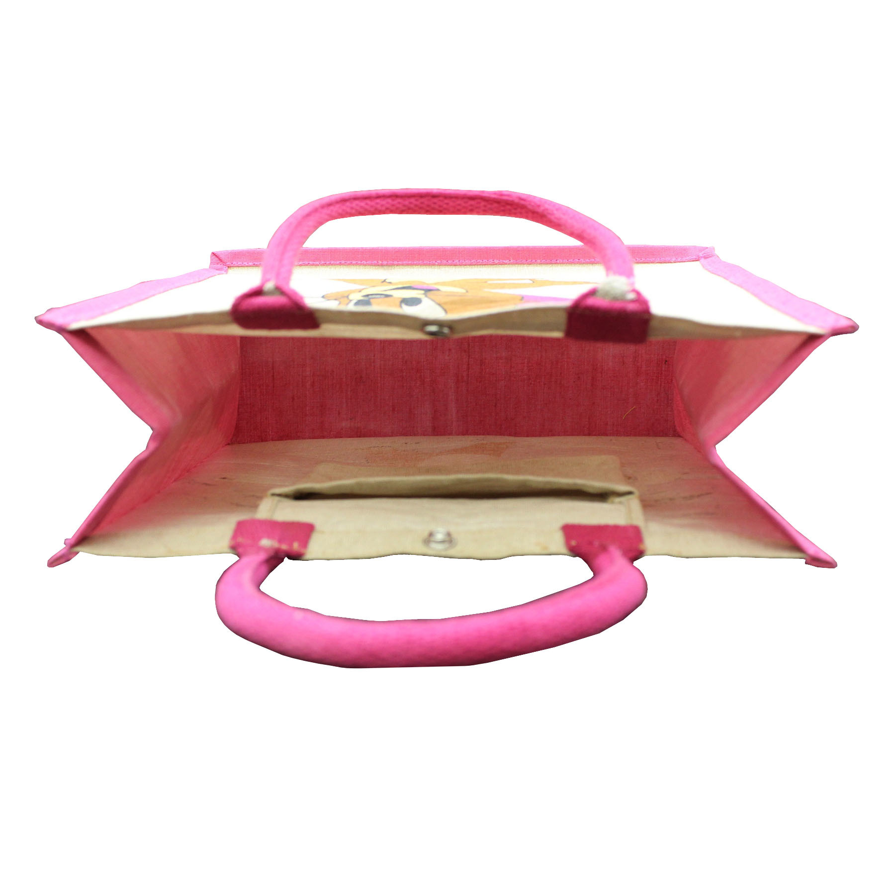 Pp Laminated Juco Fabric Tote Bag - 35x35x15 Cm, Padded Rope Handle, Eco-friendly, Re-usable Design, Top Button Closure, 220 Grams Weight, Customized Printing Option