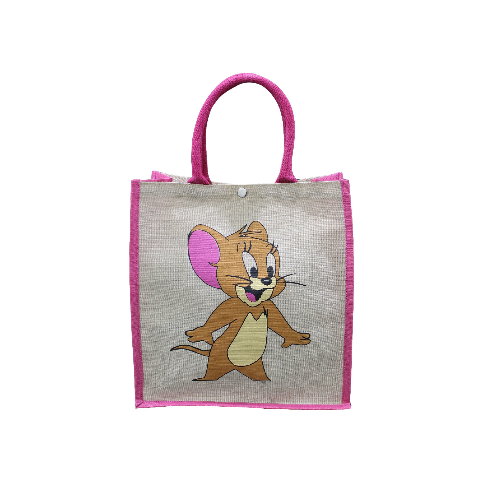 Pp Laminated Juco Fabric Tote Bag - 35x35x15 Cm, Padded Rope Handle, Eco-friendly, Re-usable Design, Top Button Closure, 220 Grams Weight, Customized Printing Option