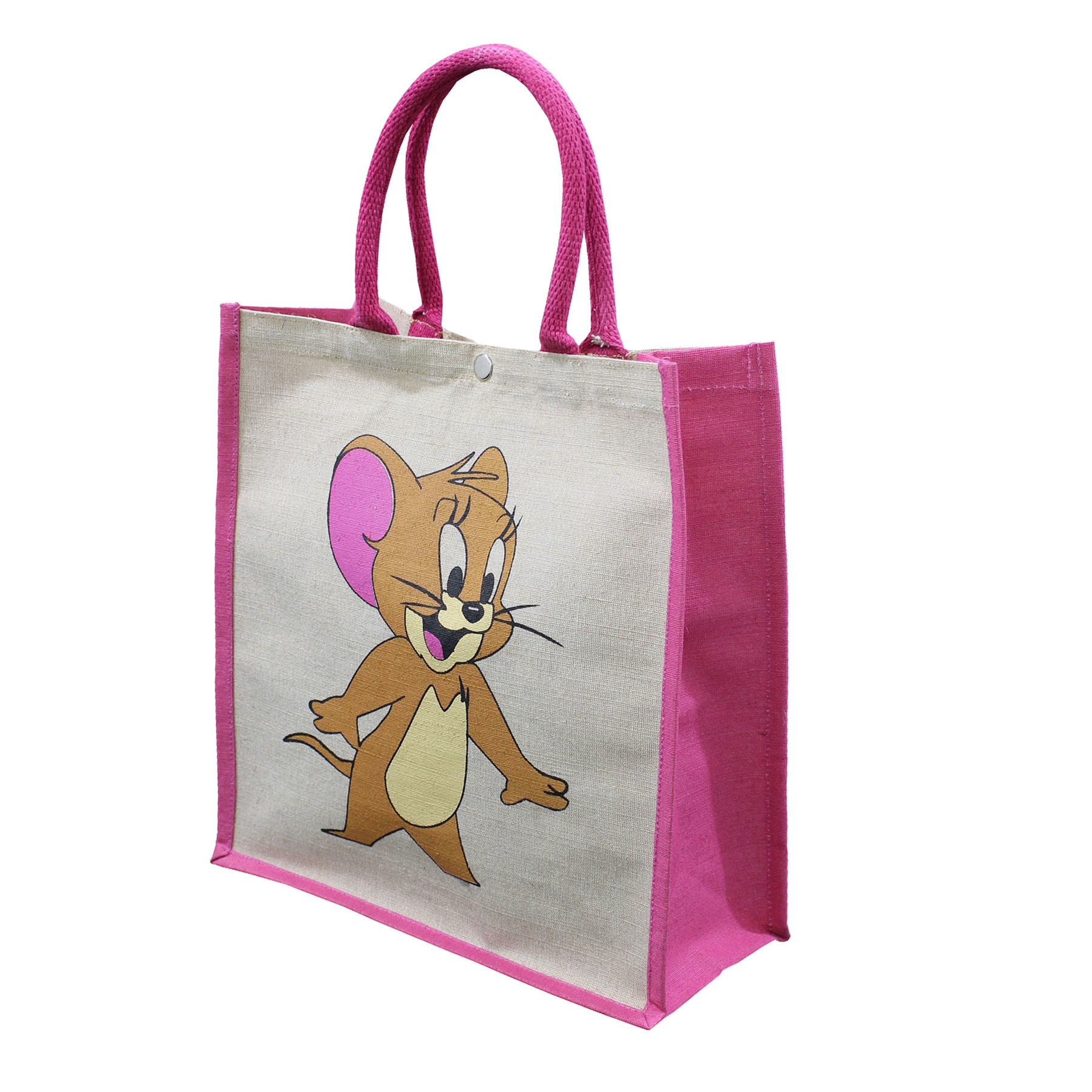 Pp Laminated Juco Fabric Tote Bag - 35x35x15 Cm, Padded Rope Handle, Eco-friendly, Re-usable Design, Top Button Closure, 220 Grams Weight, Customized Printing Option