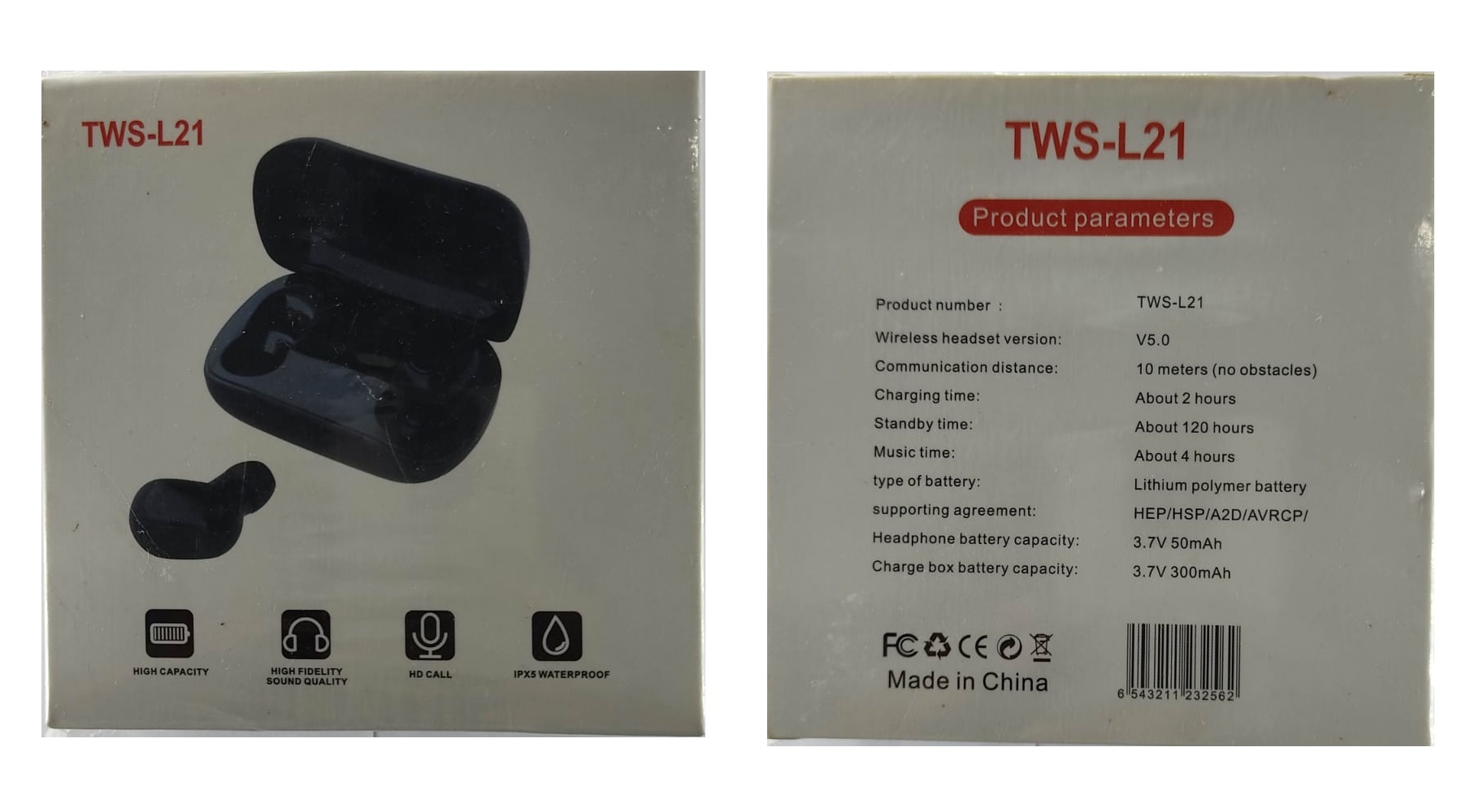 Tws L21 Bluetooth Wireless Headset - Abs Material, Lightweight Design, Black & White Colors | Bluetooth 5.0, Noise Isolation, 8-hour Playback, Comfortable Fit, Multiple Ear Tips