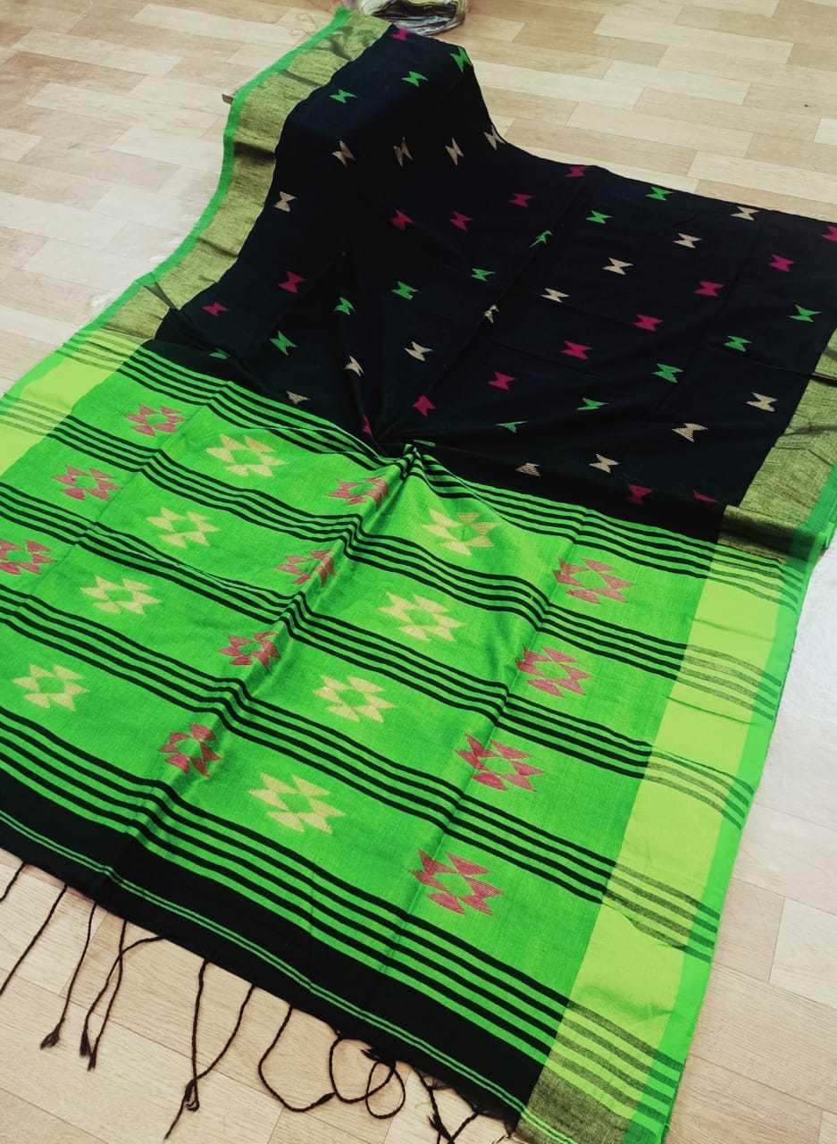 Cotton Silk Designer Saree - Lightweight Green Woven Fabric, Party Wear With Blouse Piece, Bangali Style For All Seasons