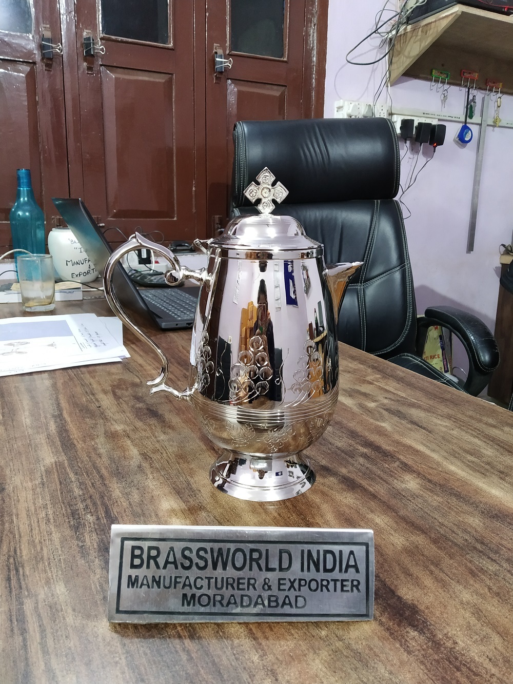 Brass Silver Communion Jug Engraved With Cross Church Supplies