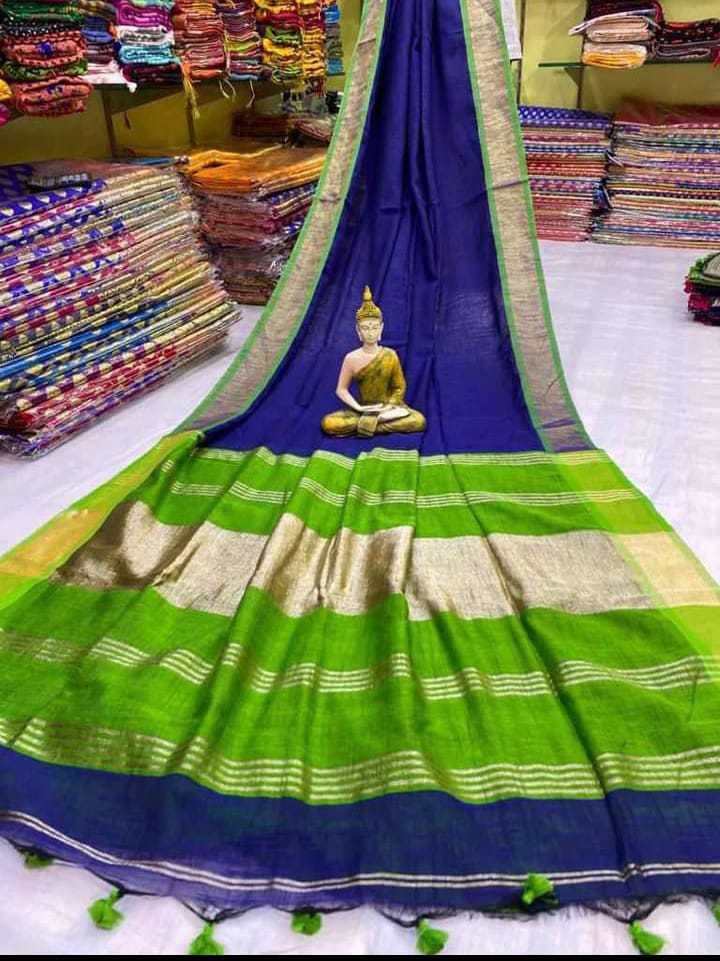 Blue. Jori Border Contrast Pallu Saree