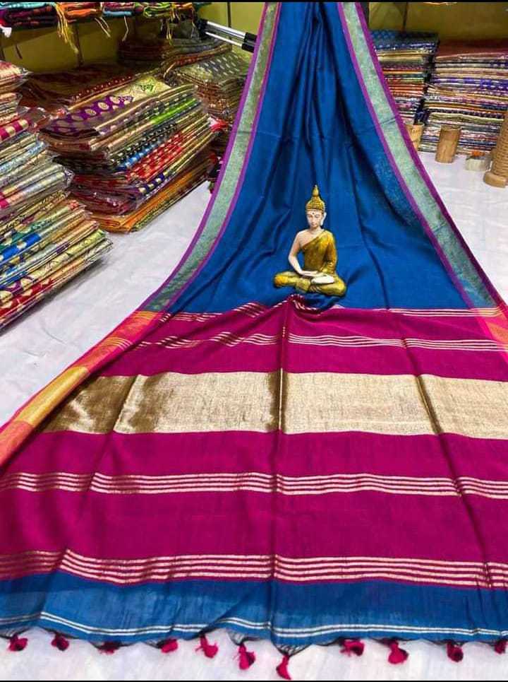 Blue. Jori Border Contrast Pallu Saree