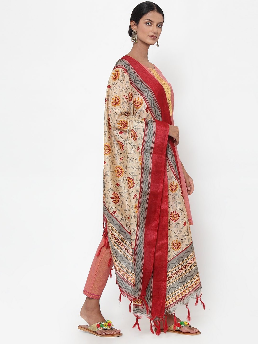 Indian Pink Solid Kurta With Trousers And Dupatta