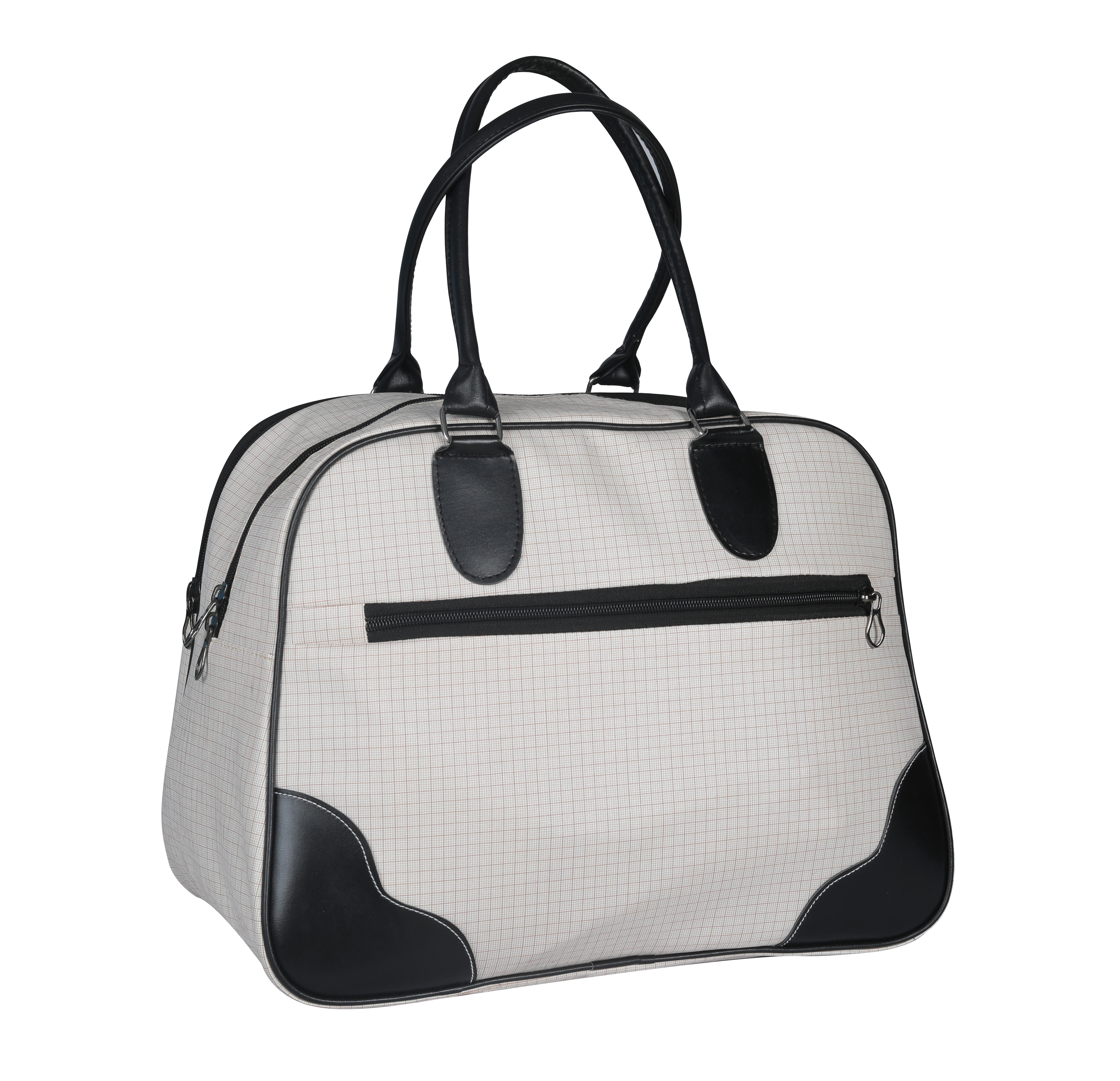 Leatherette Duffle Bag - Pu Leather & Cotton Canvas, 15x12x9 Inch, White & Black | Ideal For Travel, Yoga, Maternity, Gym - Folds Flat For Easy Storage