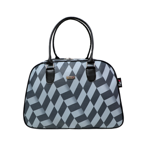 Grey Zigzag Duffle Bag - Leather, 15 x 12 x 9 Inches | 25 Liter Capacity, Grey Color, Zigzag Design, Compartments, Zip Closure, 400 Grams