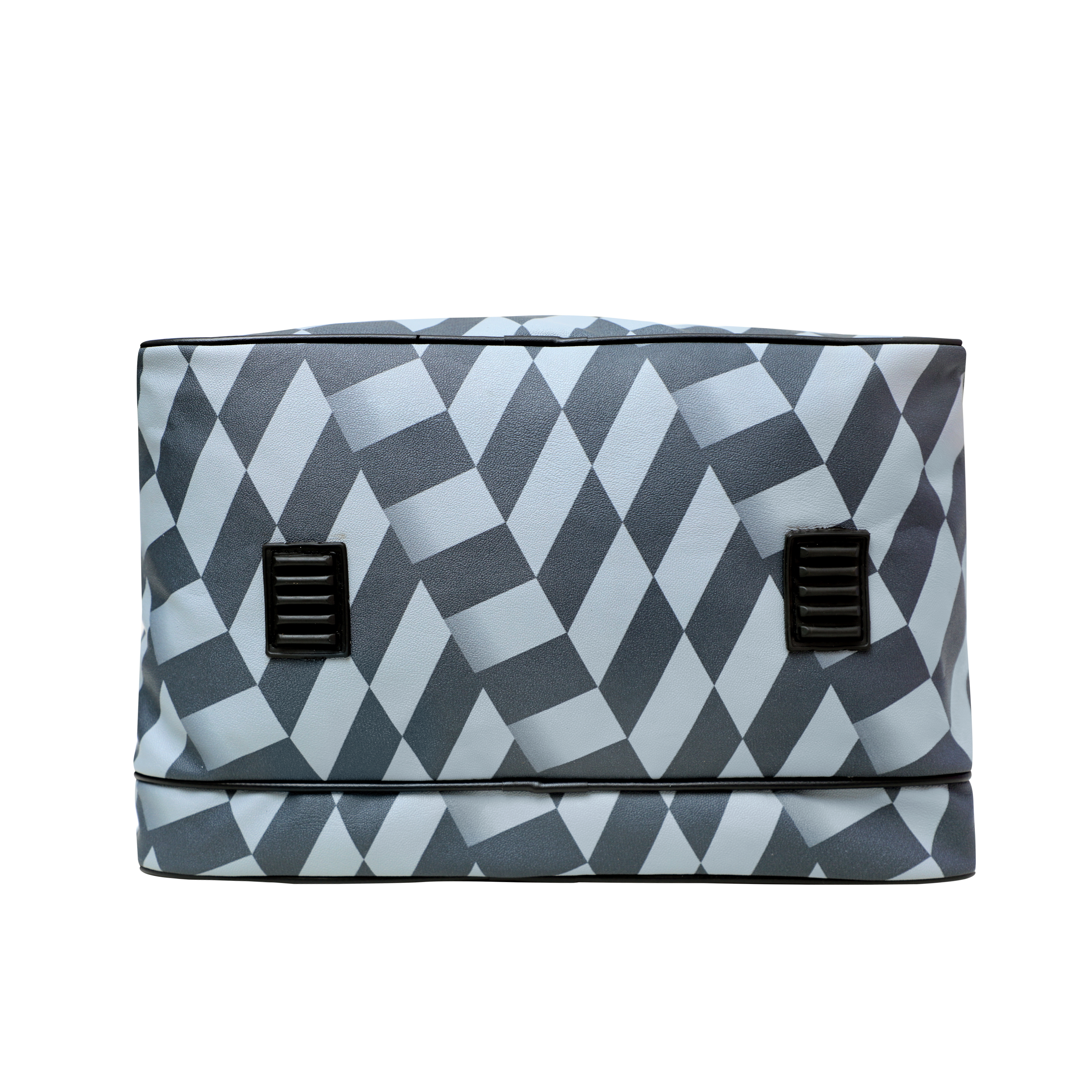 Grey Zigzag Duffle Bag - Leather, 15 X 12 X 9 Inches | 25 Liter Capacity, Grey Color, Zigzag Design, Compartments, Zip Closure, 400 Grams