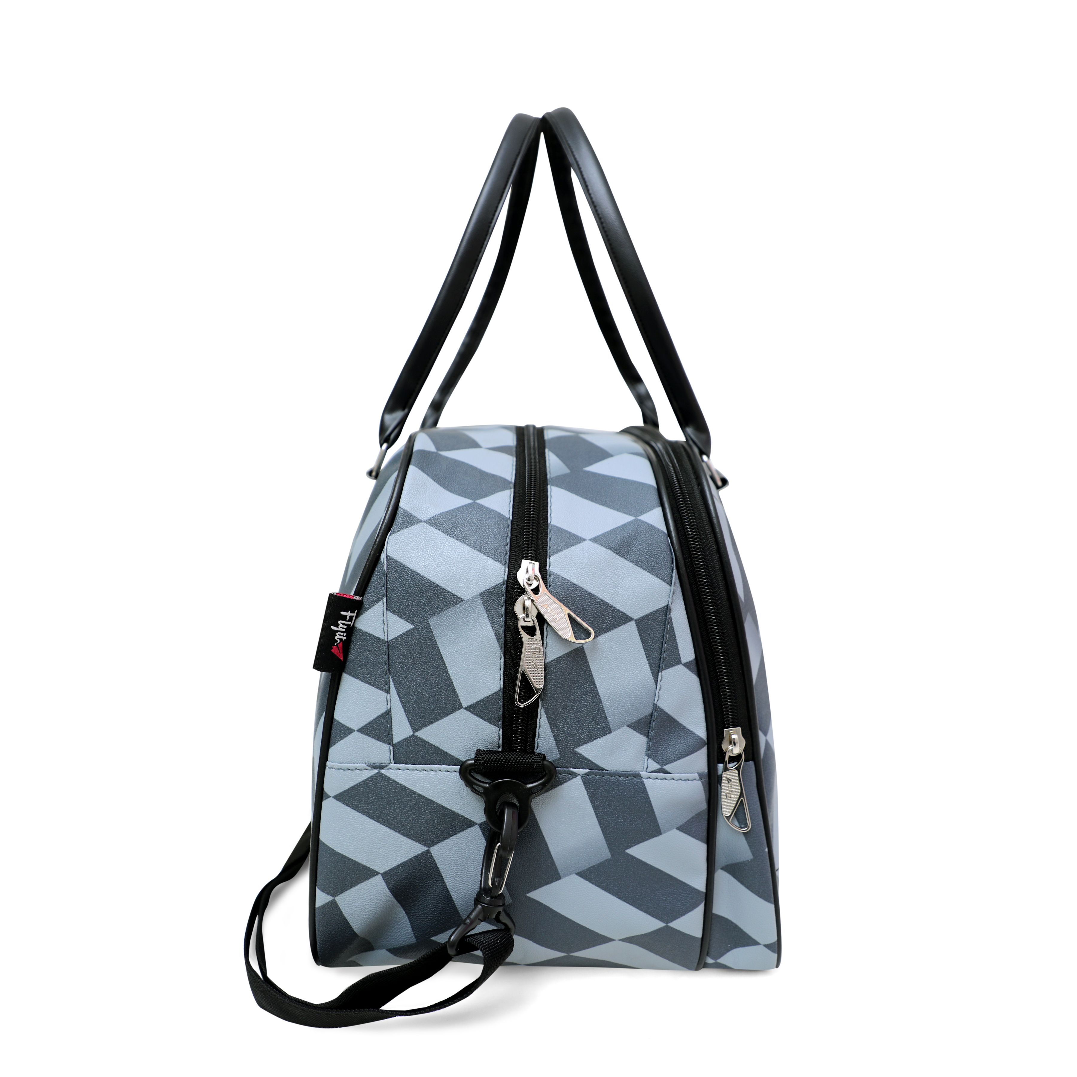 Grey Zigzag Duffle Bag - Leather, 15 X 12 X 9 Inches | 25 Liter Capacity, Grey Color, Zigzag Design, Compartments, Zip Closure, 400 Grams