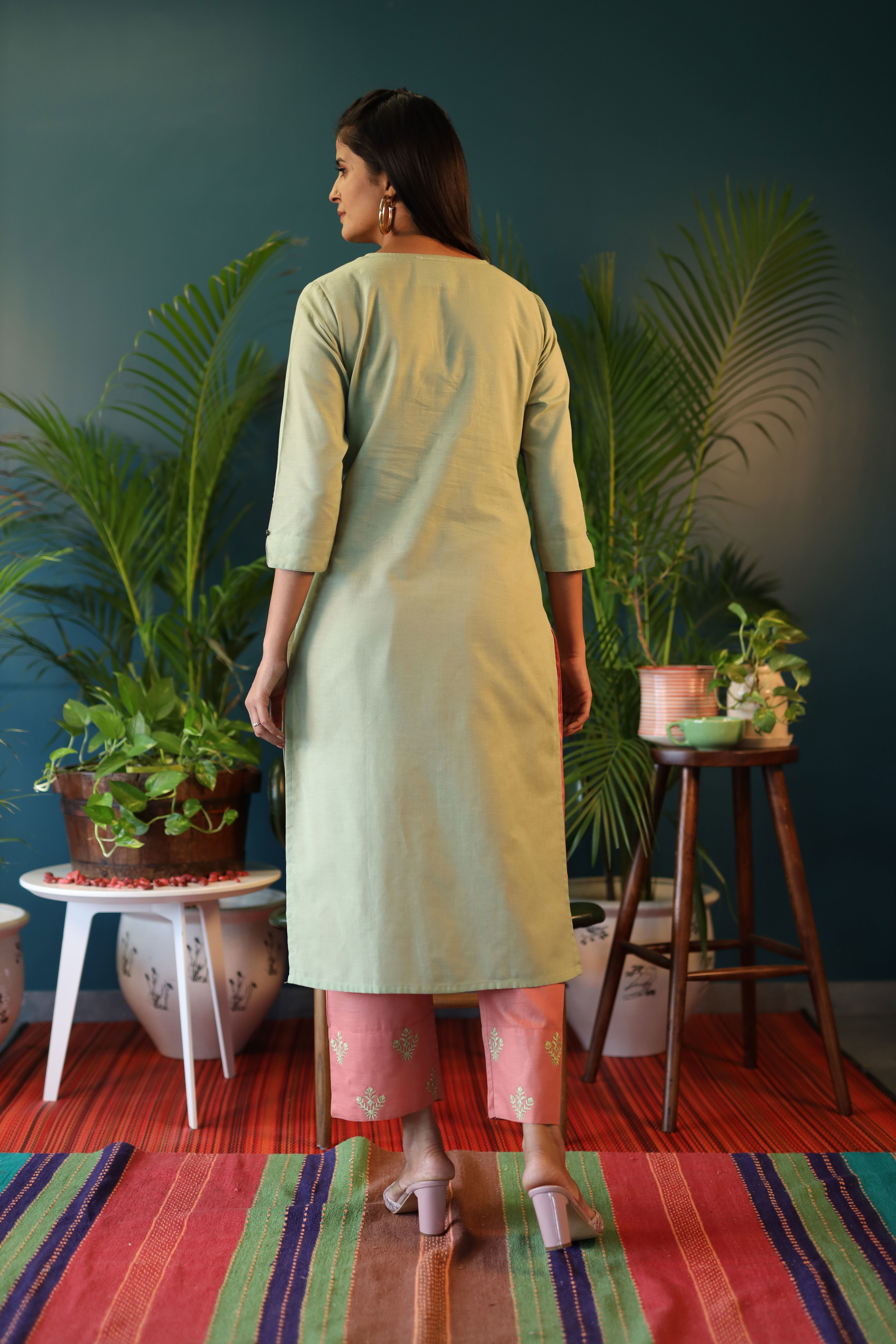 Light Pista Green Embroidery Kurta Pant Set