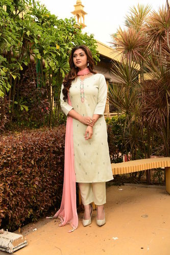 Light Pista Kurta Pant Dupatta Set
