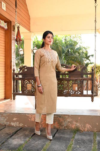 Chikoo Beige Kurta Pant Set For Women