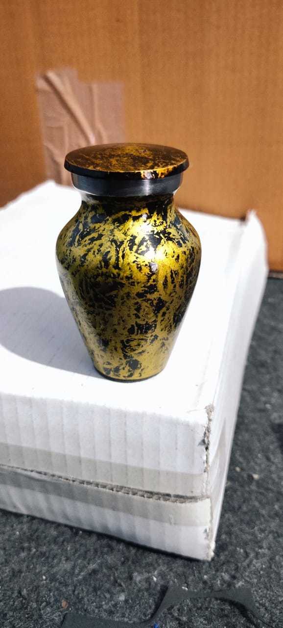 Aluminium Yellow Engraved Keepsake Urn Funeral Supplies