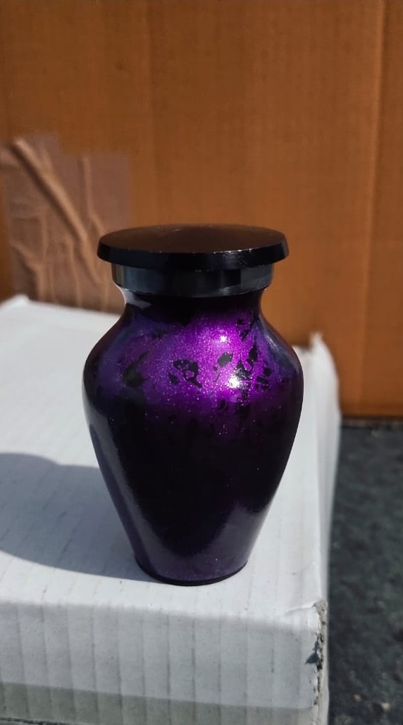 Aluminium Purple Diamond Cut Leaves Engraved Keepsake Urn