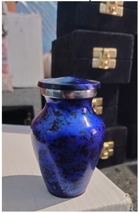Aluminium Grey On Blue Dotted Printed Keepsake Urn