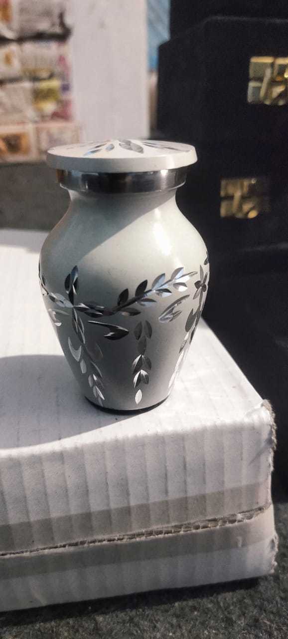 Aluminium Grey On Blue Dotted Printed Keepsake Urn