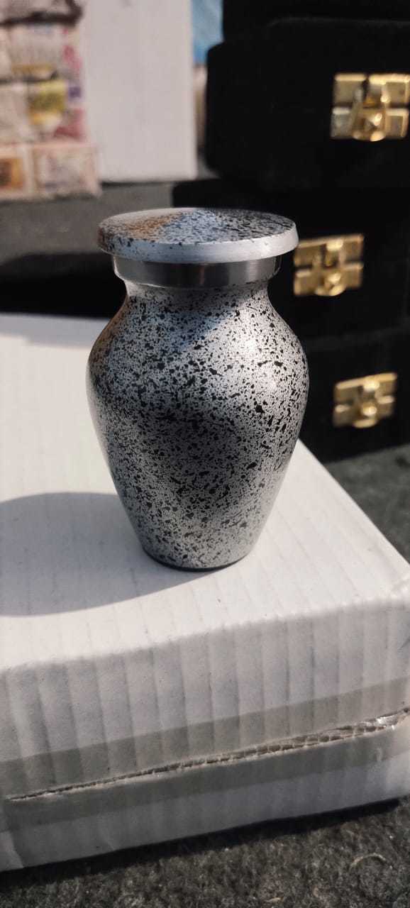 Aluminium Grey On Blue Dotted Printed Keepsake Urn