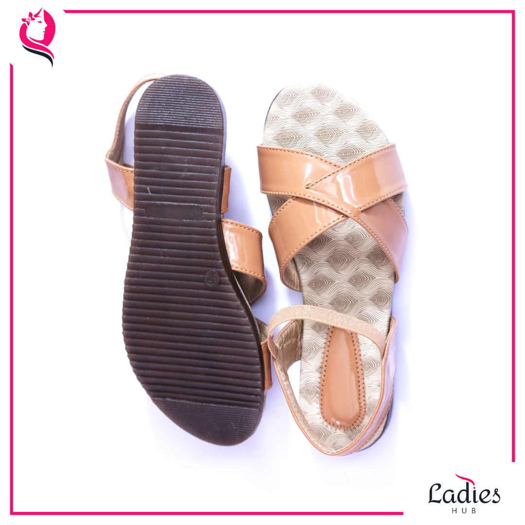 Brown Ladies Hub Casual Ankle Strap Flat Ladies Sandals