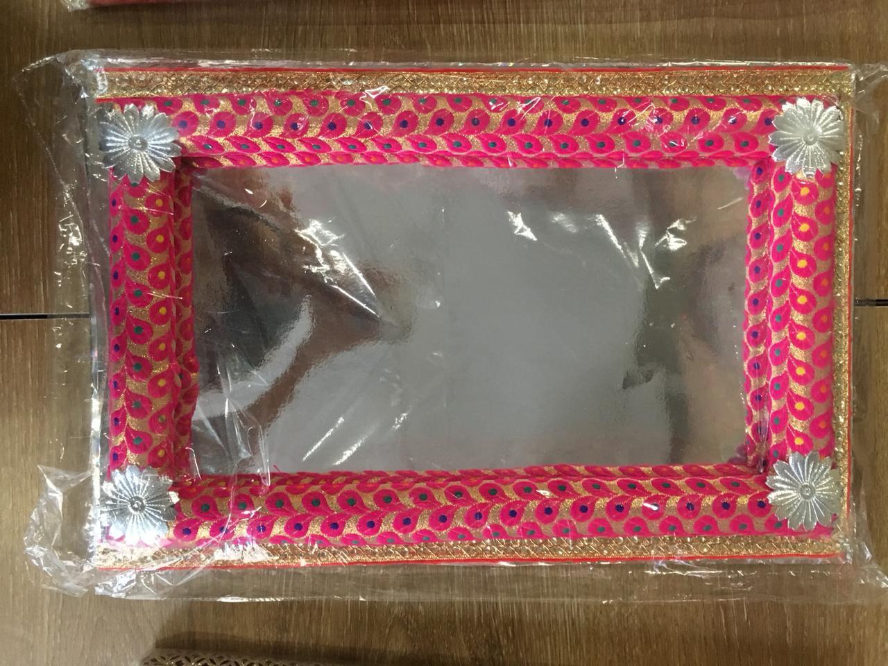 Decorative Trays - Velvet And Wood, 12x8 Inches, Glossy Red | Elegant Design, Attractive Look, Durable Material, Easy To Clean, Multipurpose Use