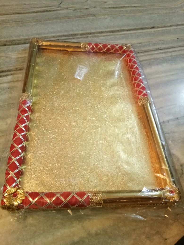 Decorative Trays - Velvet And Wood, 12x8 Inches, Glossy Red | Elegant Design, Attractive Look, Durable Material, Easy To Clean, Multipurpose Use