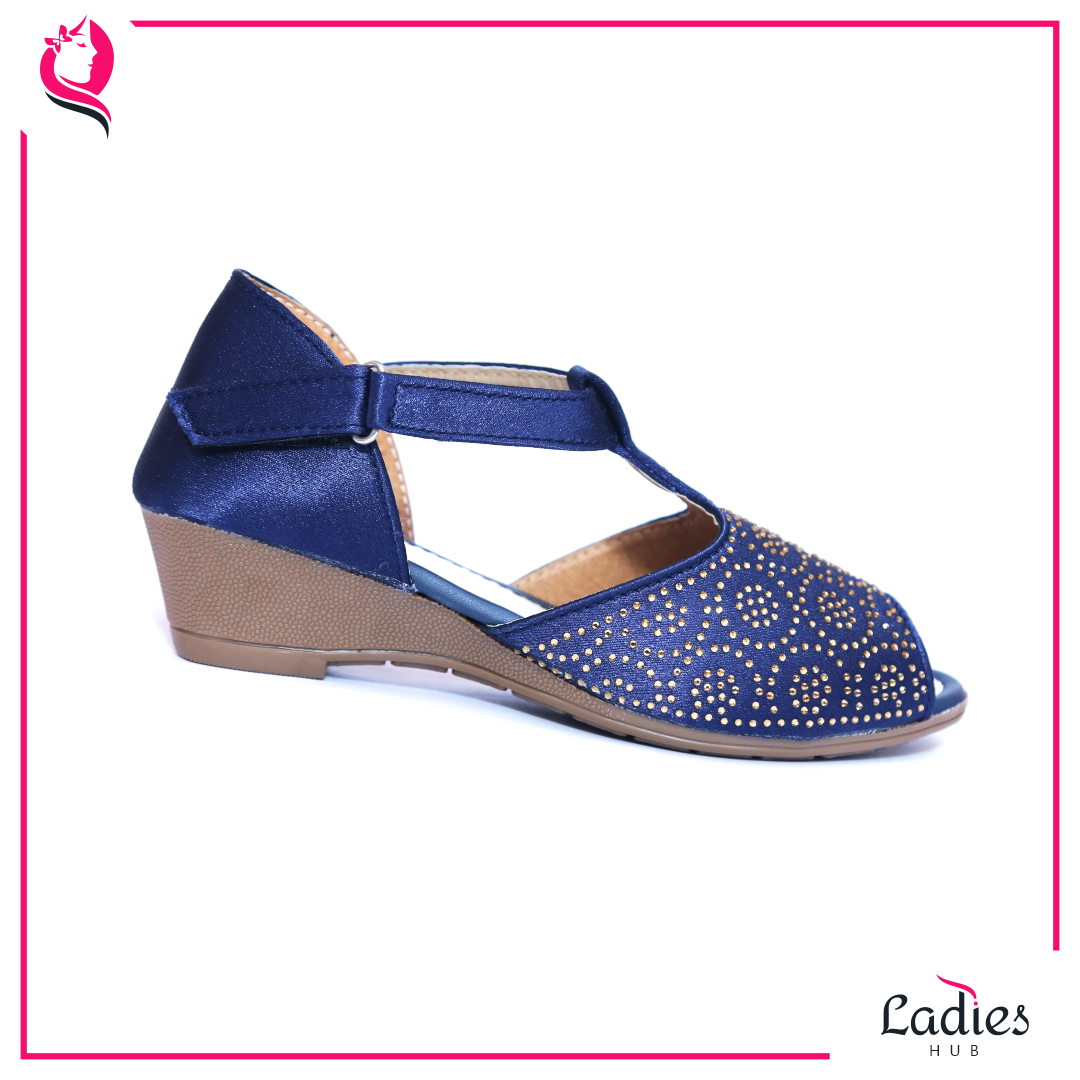 Ladies Hub Fancy Peep Toe Navy Blue Solid Wedge Ladies Sandal - Synthetic Leather, Size 37-41, Medium Heel, Slip-on Style | Soft Bottom Design, Perfect For All Occasions