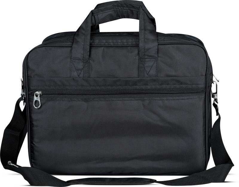 Polyester Office Bag - Imported Rexine, 11x16x6 Inches, Black | Dual Compartment, Fits Laptop & Files, Front Pocket For Calculator & Pens