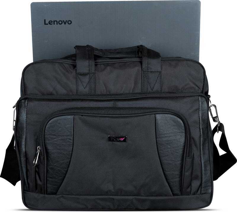 Polyester Office Bag - Imported Rexine, 11x16x6 Inches, Black | Dual Compartment, Fits Laptop & Files, Front Pocket For Calculator & Pens