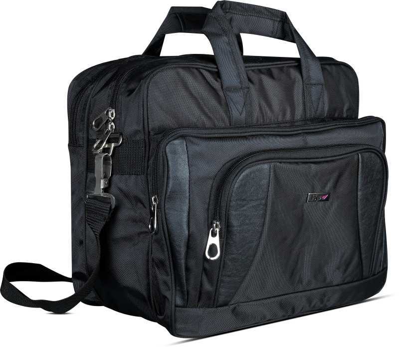 Polyester Office Bag - Imported Rexine, 11x16x6 Inches, Black | Dual Compartment, Fits Laptop & Files, Front Pocket For Calculator & Pens