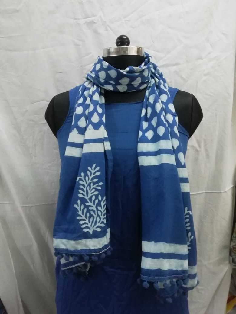 Indigo Printed Hand Block Print Stoles - Handmade Cotton Stoles 22*72 Inches, Versatile For Prayer, Meditation, Daily Wear, All Colors