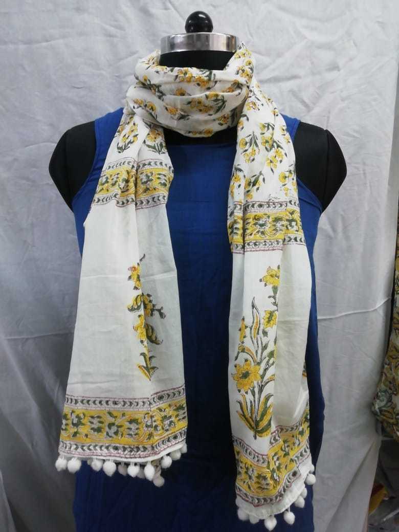 Soft Handmade Printed Cotton Stole - 22x72 Inches | Custom Sizes Available, All Colors, Ideal For Daily Use, Evening Wear, Meditation, Prayer