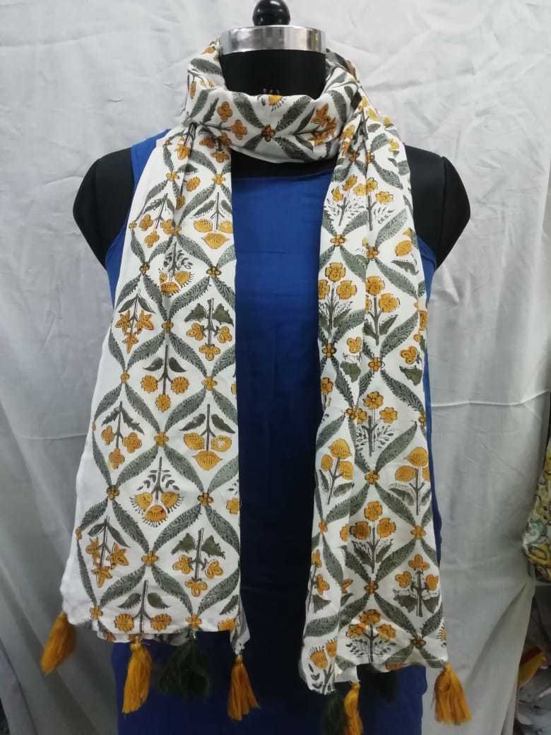 Soft Handmade Printed Cotton Stole - 22x72 Inches | Custom Sizes Available, All Colors, Ideal For Daily Use, Evening Wear, Meditation, Prayer