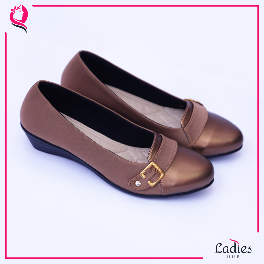 Ladies Hub Mat Golden Brown Fancy Ladies Ballerinas - Fabric, Size 37-41 | Waterproof, Soft Sole, Comfortable Fit, Ideal For Any Season