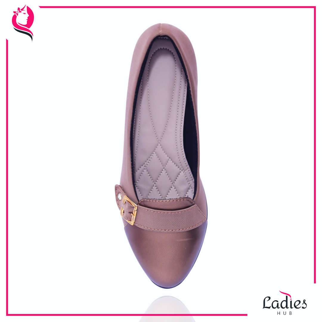 Ladies Hub Mat Golden Brown Fancy Ladies Ballerinas - Fabric, Size 37-41 | Waterproof, Soft Sole, Comfortable Fit, Ideal For Any Season