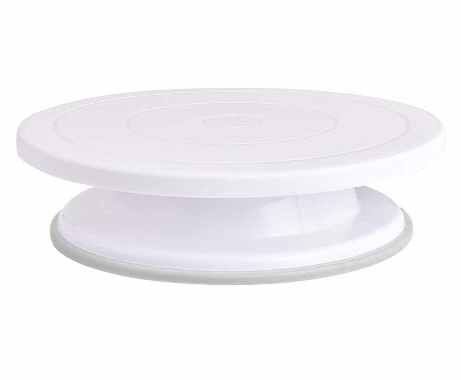 Plastic Cake Turn Table - Food Grade Abs Plastic, 10 Inch Round, White | Ideal For Decorating, Rotates 360 Degrees For Easy Use