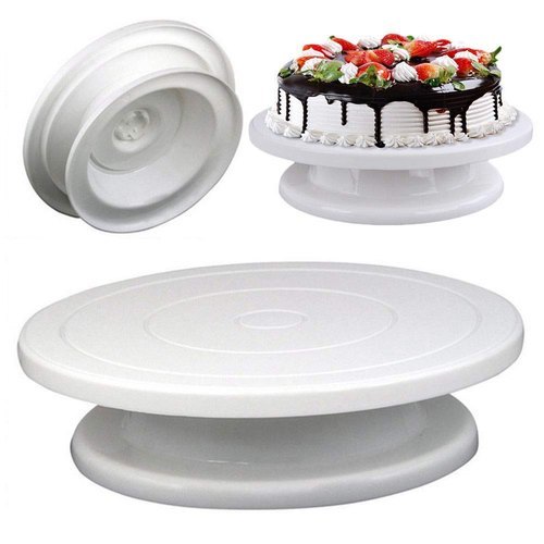 Plastic Cake Turn Table - Food Grade Abs Plastic, 10 Inch Round, White | Ideal For Decorating, Rotates 360 Degrees For Easy Use