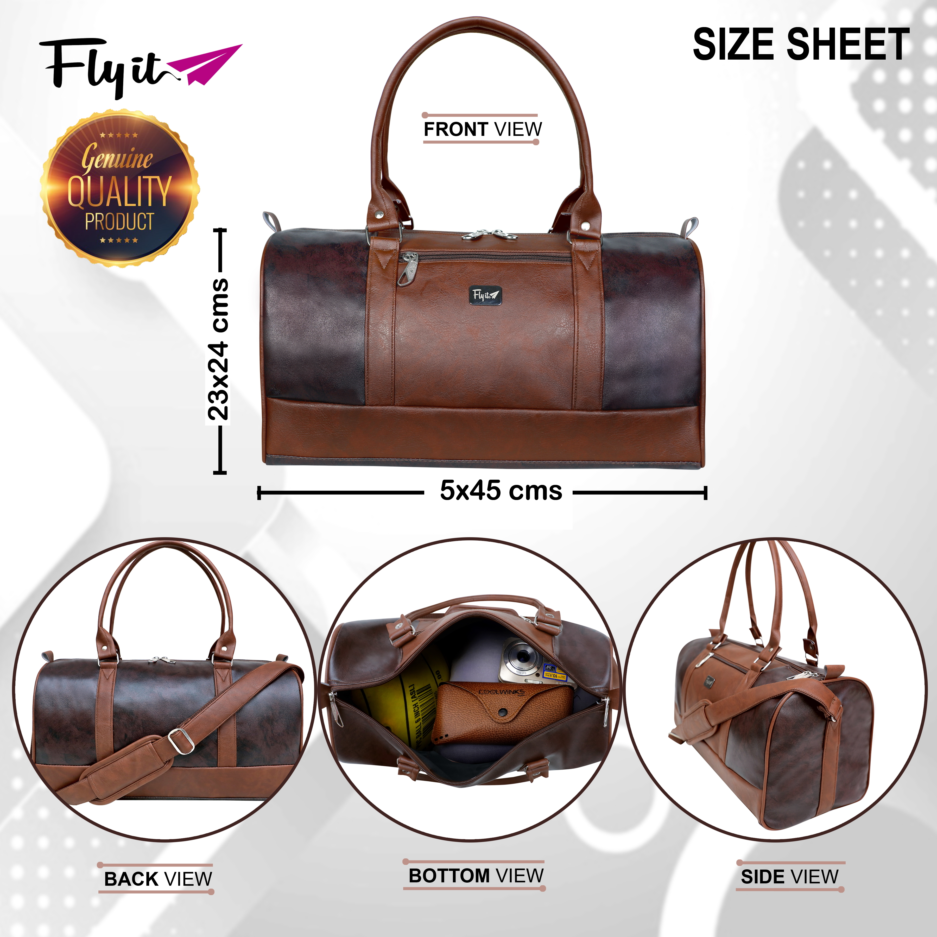 Brown Leatherette Duffle Bag Capacity: 25 Liter/day