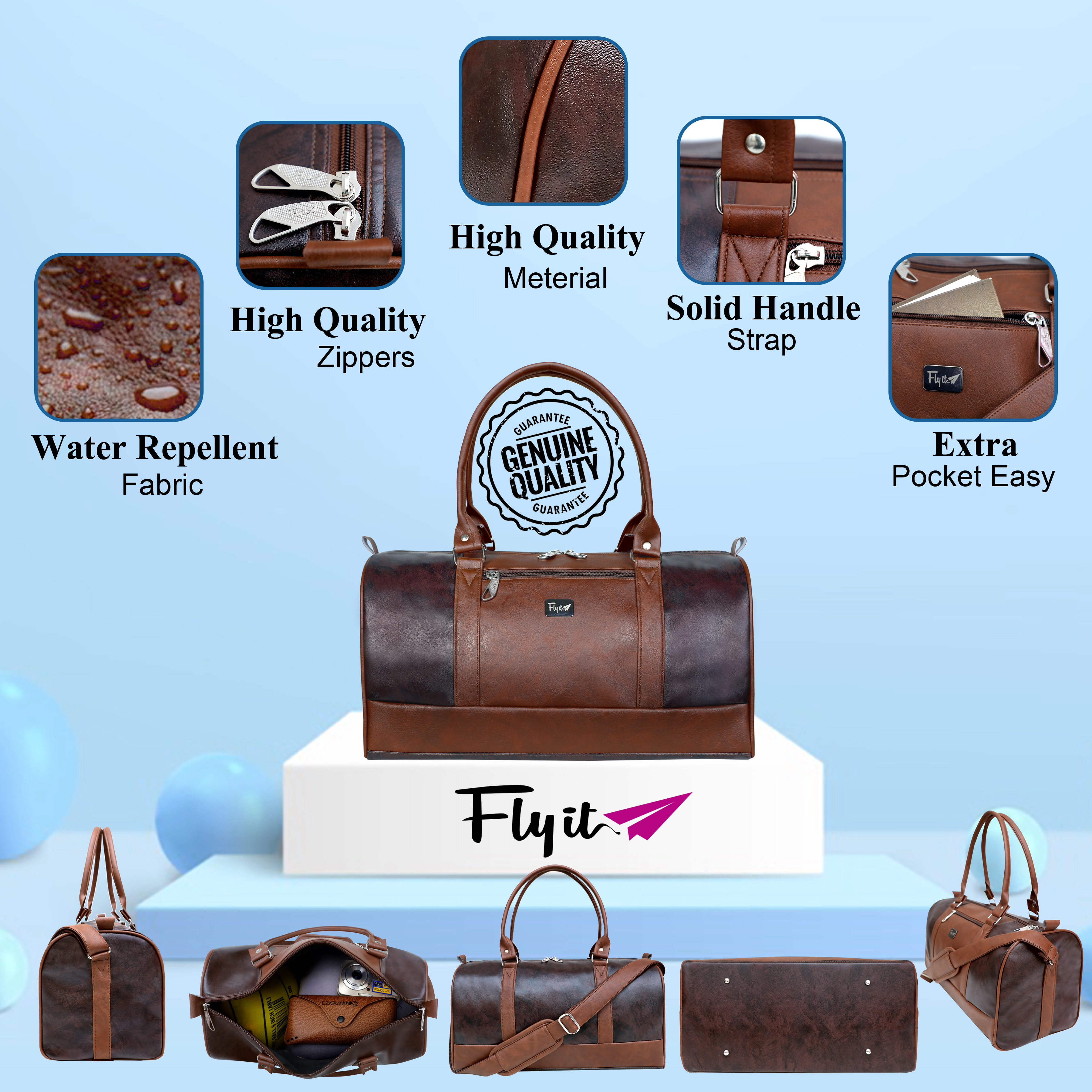 Brown Leatherette Duffle Bag Capacity: 25 Liter/day